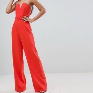 TALL Red/Orange Sleeveless Wide Leg Jumpsuit